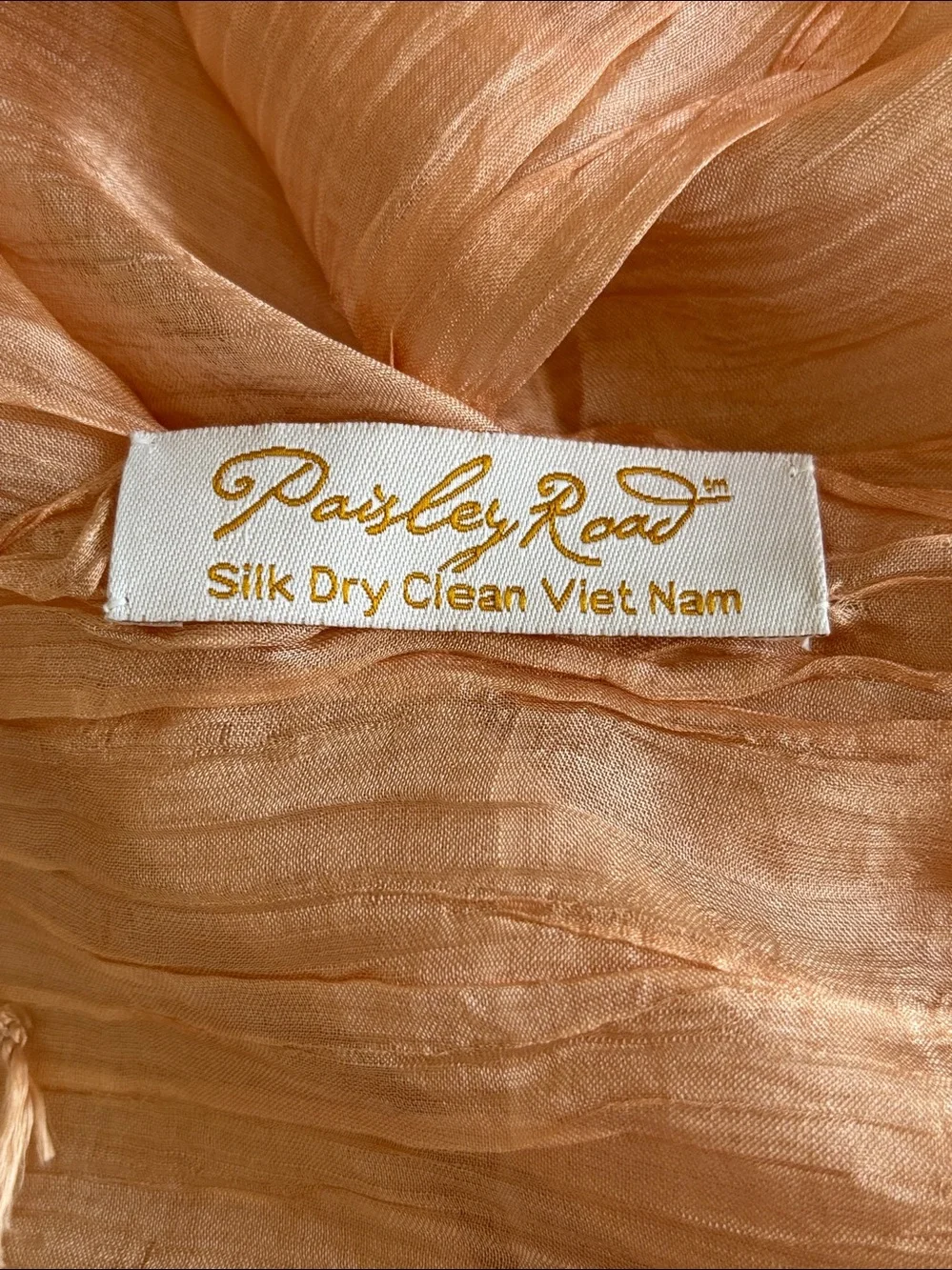 NWOT Peach Paisley Road 100% Silk Scarf Tassled Edges 30x64